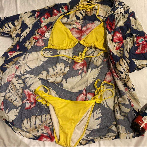 Little Yellow String Triangle Bikini Set - Picture 2 of 6